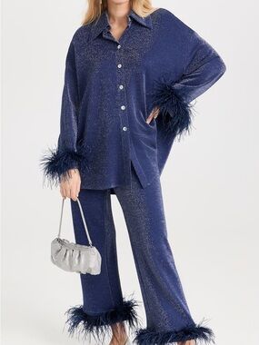 Sleeper Cosmos Metallic Feather Trim Set NWT Small SOLD OUT Shimmer Pajama Set